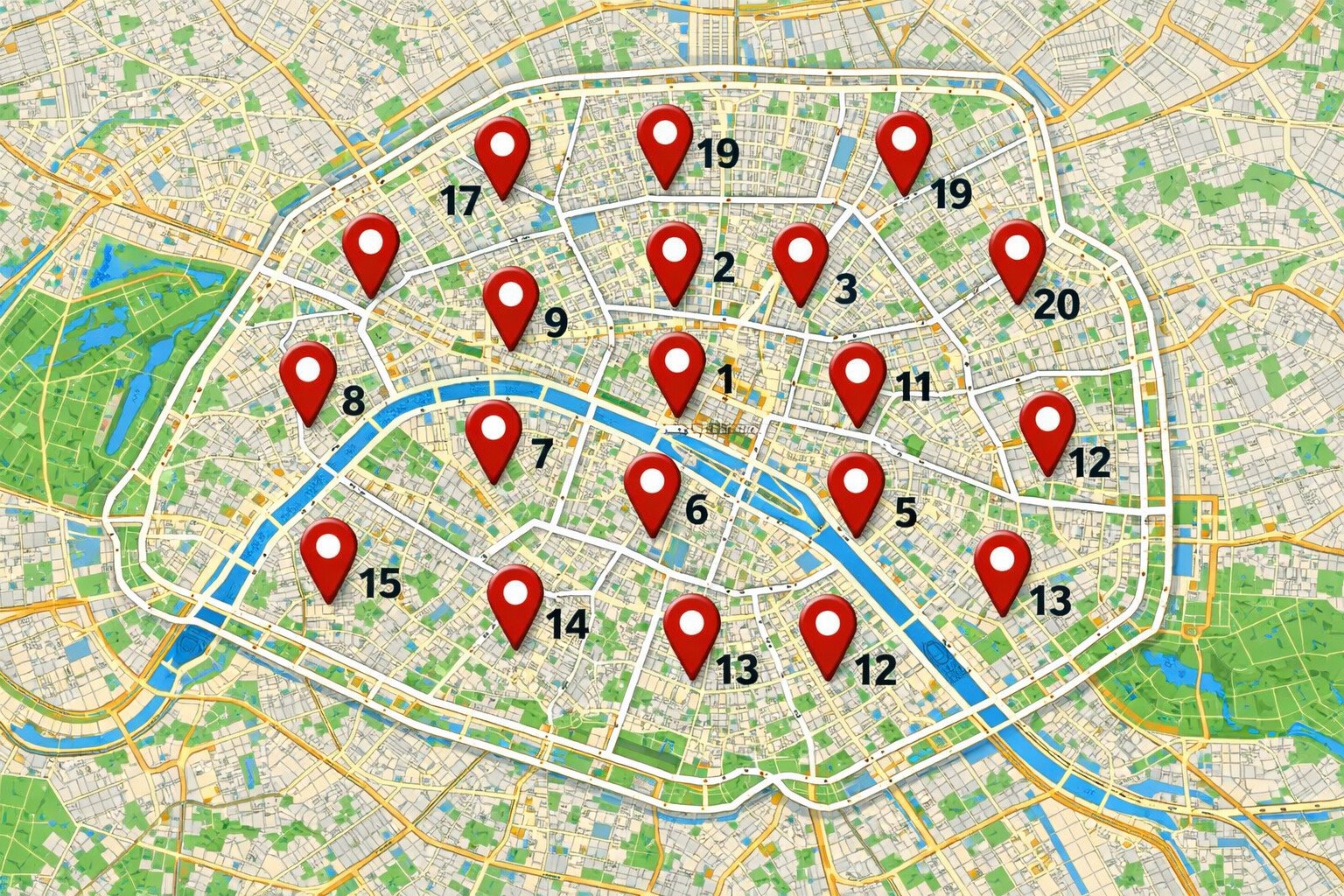 Carte des 20 arrondissements de Paris - Service carte grise rapide tous arrondissements