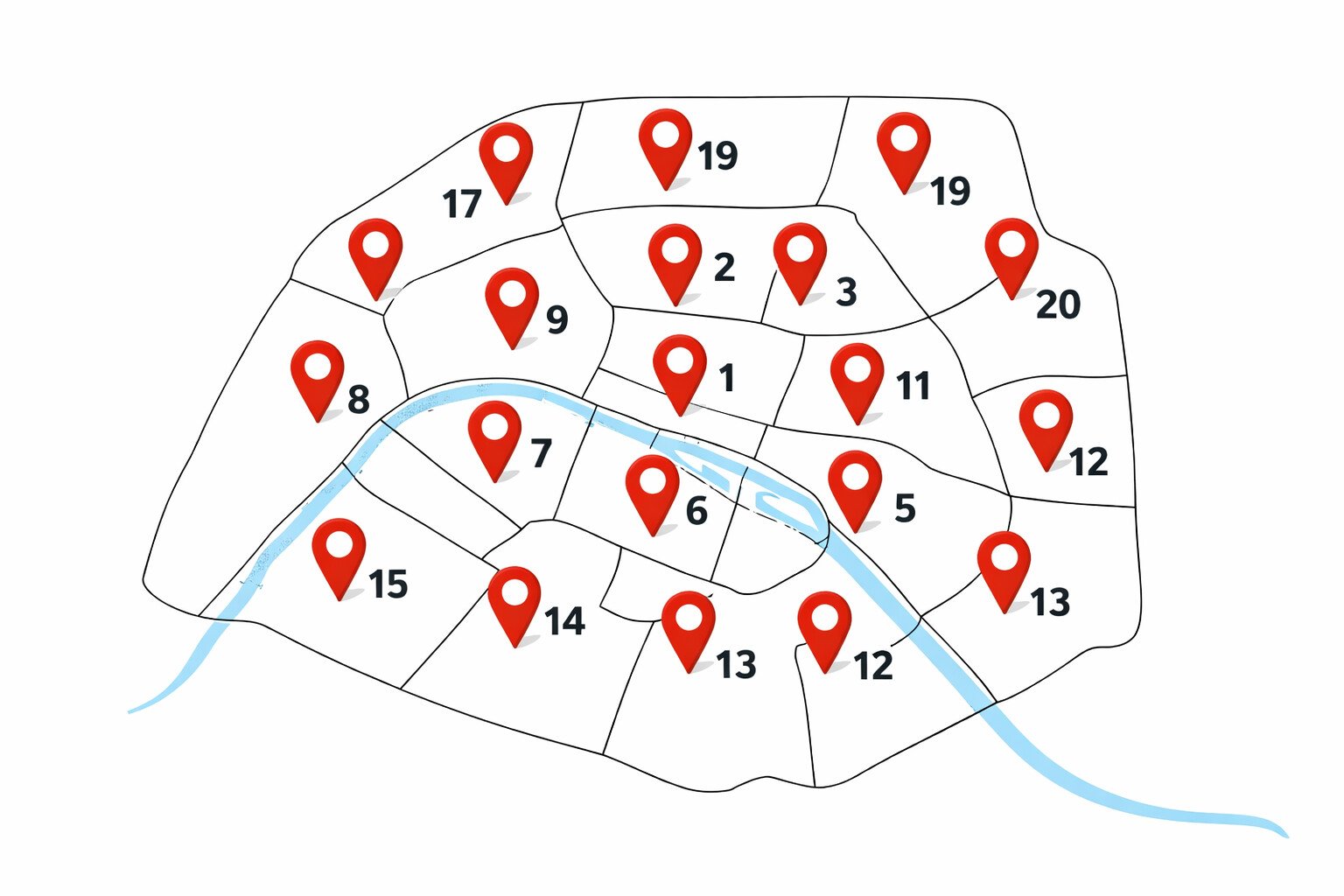 Carte arrondissements Paris avec repère 4e arrondissement - Service carte grise
